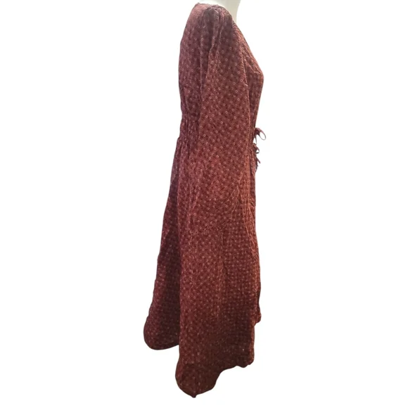 MADEWELL Cottagecore maroon floral midi dress w bows - Picture 7 of 10